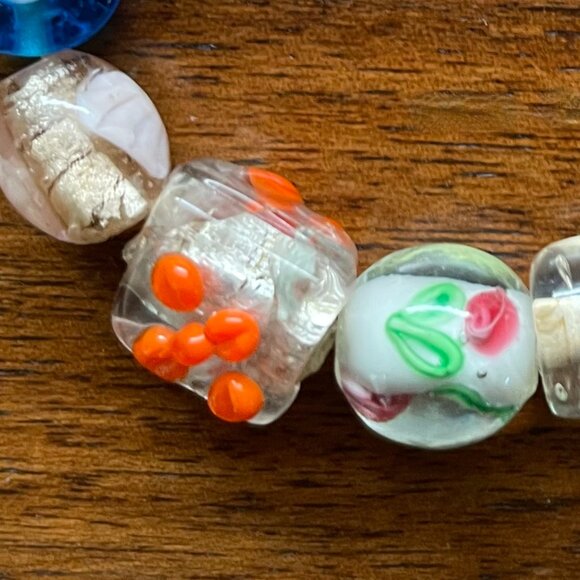 Multicolored Hand Blown Glass Bead Bracelet - Picture 5 of 7